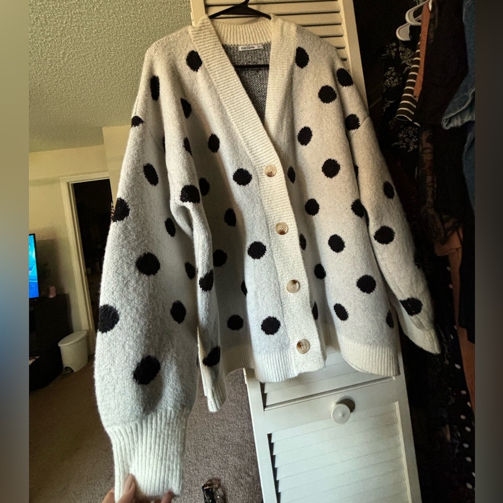 Pink Clover oversized polka dot cardigan